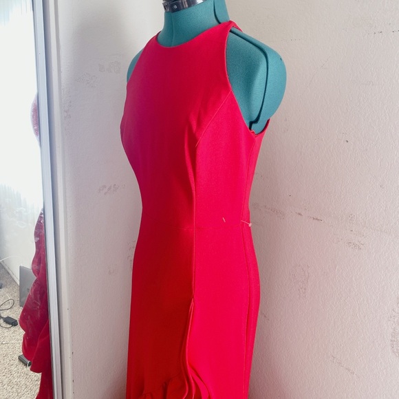 RED BETSY AND ADAM RUFFLE BODYCON SEXY DRESS SZ 8 - Picture 3 of 11